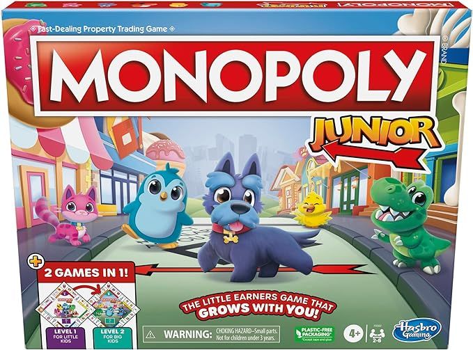 Hasbro Gaming Monopoly Junior Board Game, 2-Sided Gameboard, 2 Games in 1, Monopoly Game for Youn... | Amazon (US)