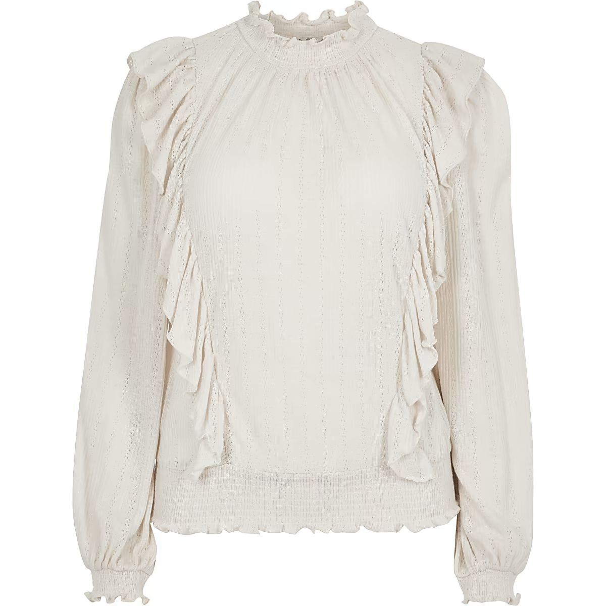 Light cream frill front pointelle top | River Island (UK & IE)