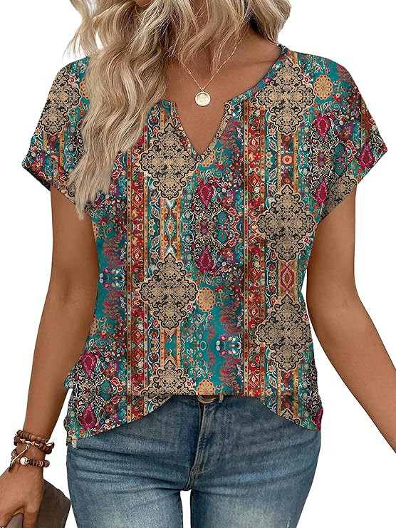 WIHOLL Womens Summer Tops 2026 Cap Short Sleeve Shirts V Neck Tshirts Spring Blouses Beach Vacati... | Amazon (US)
