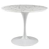 Modway Lippa 36" Mid-Century Dining Table with Round Artificial Marble Top in White | Amazon (US)