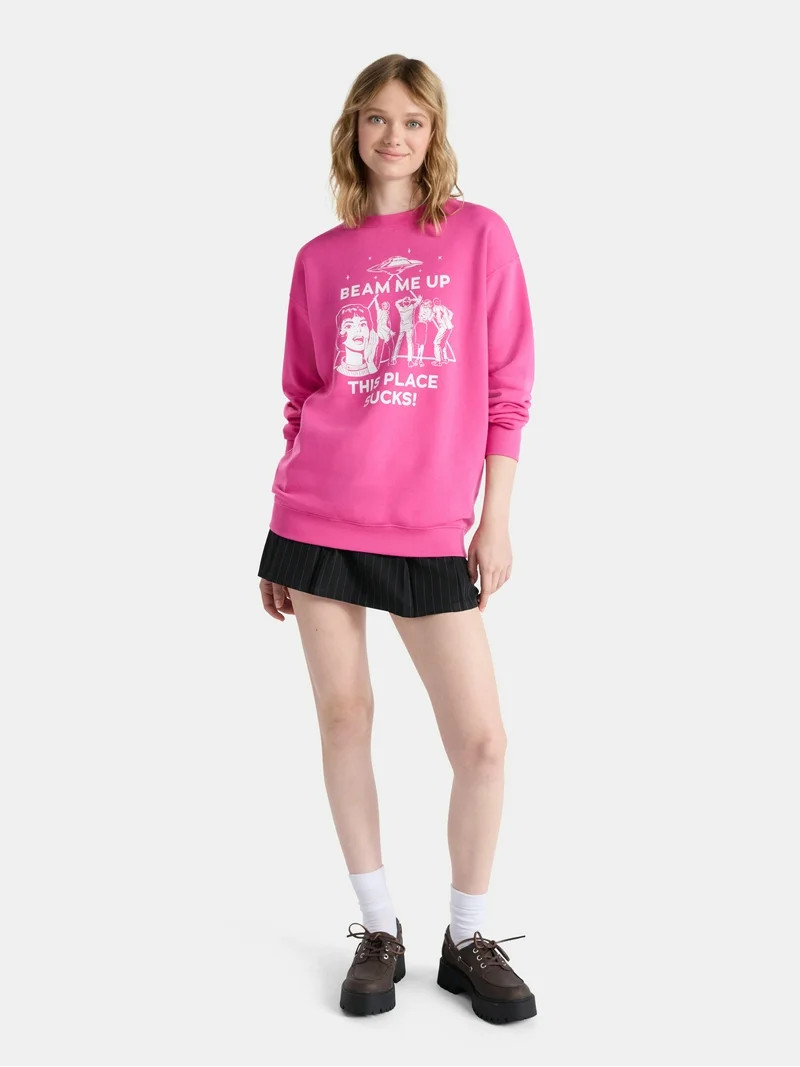 Netflix Stranger Things Oversized Fleece Sweatshirt from No Boundaries, Women’s Plus | Walmart (US)