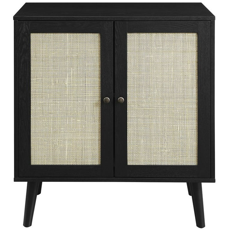 Boho 2-Door Solid Wood and Rattan Accent Cabinet in Black - Walmart.com | Walmart (US)