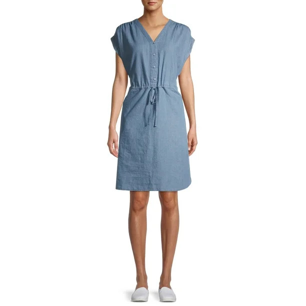 Time and True Woven Cinch Waist Shirt Dress | Walmart (US)