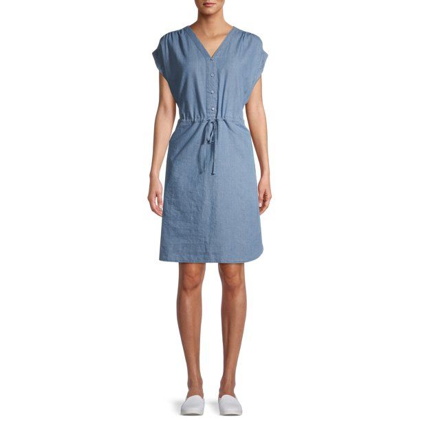 Time and True Woven Cinch Waist Shirt Dress | Walmart (US)
