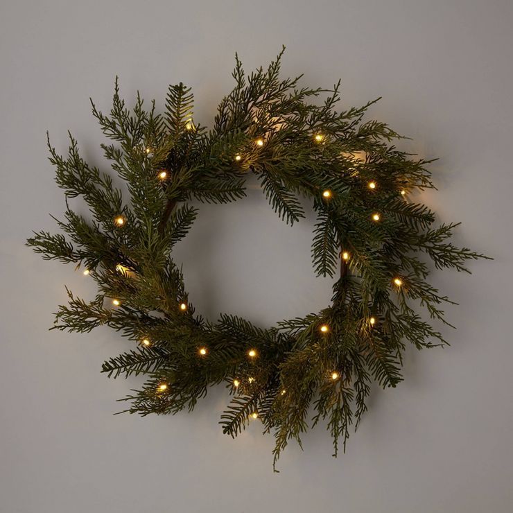 22" Pre-lit Mixed Greenery Artificial Christmas Wreath LED Warm White Lights - Wondershop™ | Target
