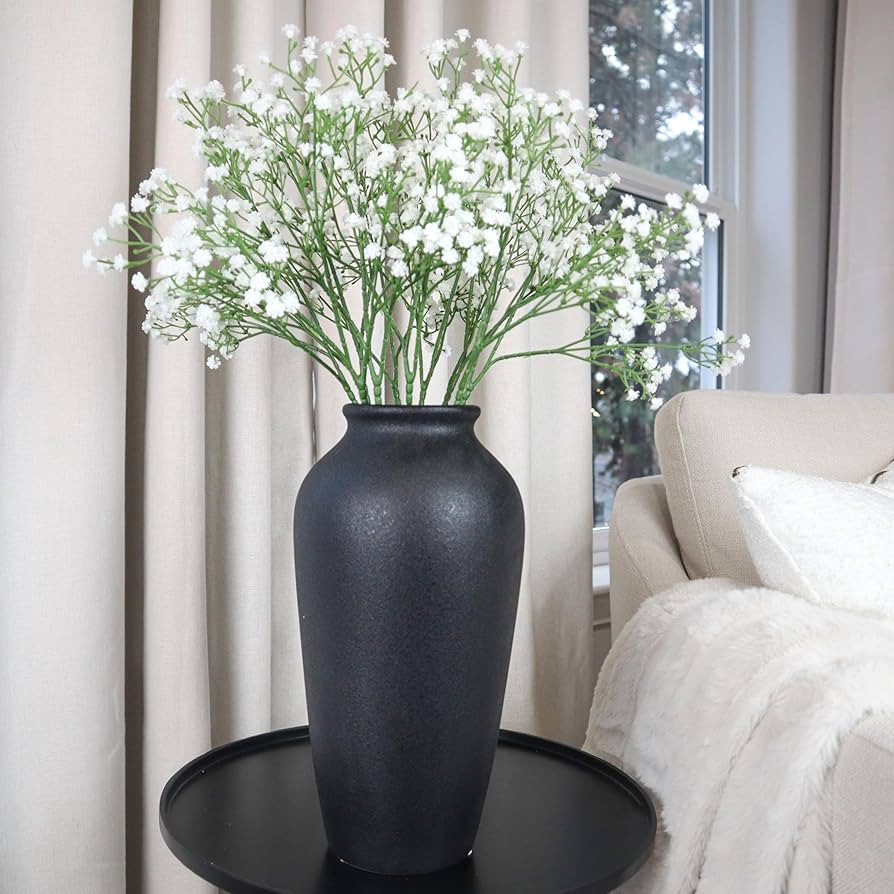 Laurel&Vine 11.5" Tall Black Ceramic Vase, Speckled Textured Minimalist, with 15 Stems of 22" Fau... | Amazon (US)