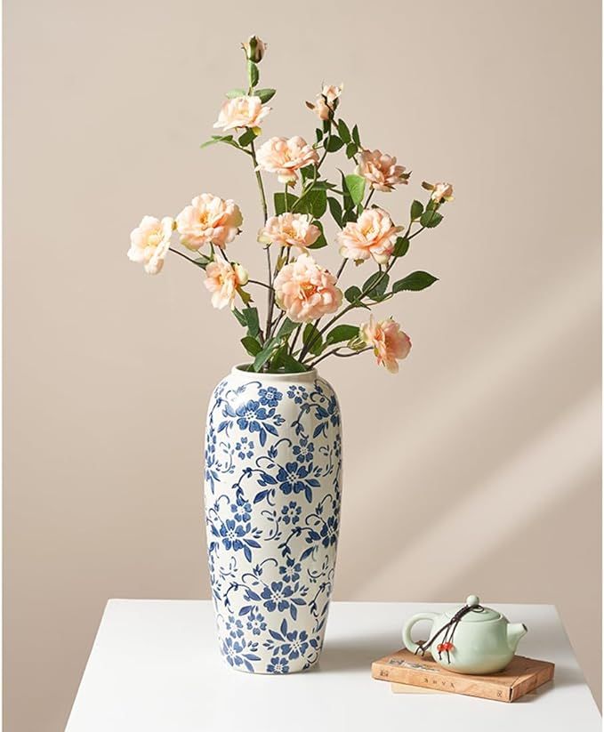 Vintage Blue and White Vase for Flowers, Blue and White Porcelain Vase Ceramic Tall Vase for Home... | Amazon (US)