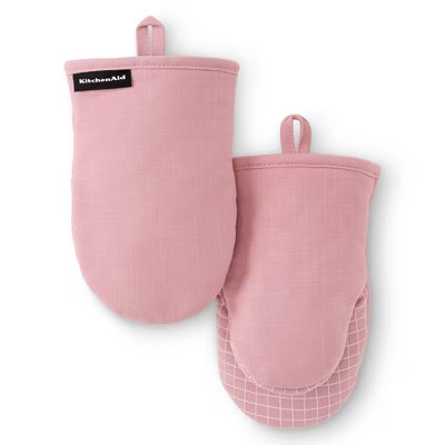 KITCHENAID Gourmet Series Gridlines Mini Oven Mitts 2-Pack Set, Heat Resistant up to 600°F, Soft Silicone Grip, Magnetic Cuff, Dried Rose, 5.5"x9" | Target