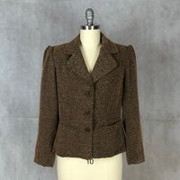 Vintage Victorian Style Brown Knit Tweed Blazer With Hour Glass Shape & Puffed Sleeves | Etsy (US)