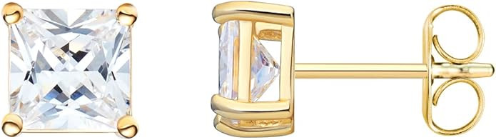 Amazon Essentials Plated Sterling Silver Cubic Zirconia Stud Earrings (Round & Princess) | Amazon (US)