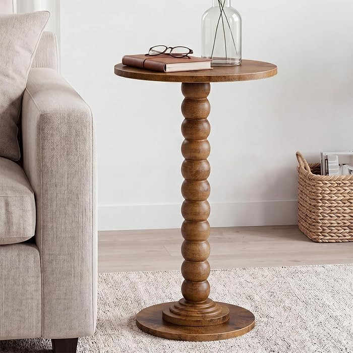 DUMOS Round Side Table for Small Spaces, Modern Accent End Table with Solid Wood Leg, Versatile D... | Amazon (US)