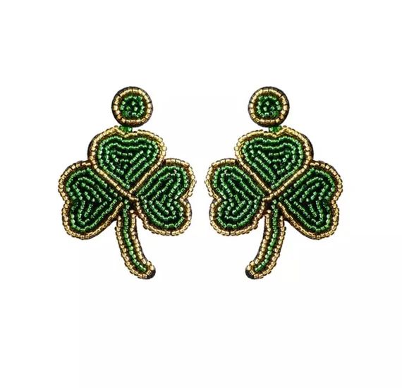 Beaded Shamrock Earrings  Handmade Jewelry St. Patricks Day - Etsy | Etsy (US)