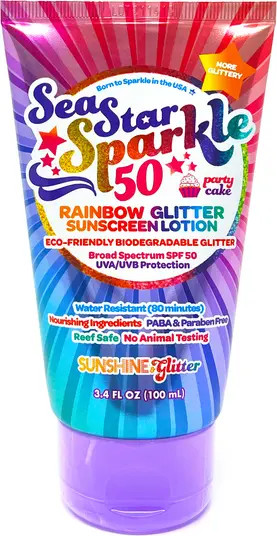 Kids' SeaStar Sparkle SPF 50 Rainbow Party Cake Biodegradable Glitter Sunscreen | Nordstrom
