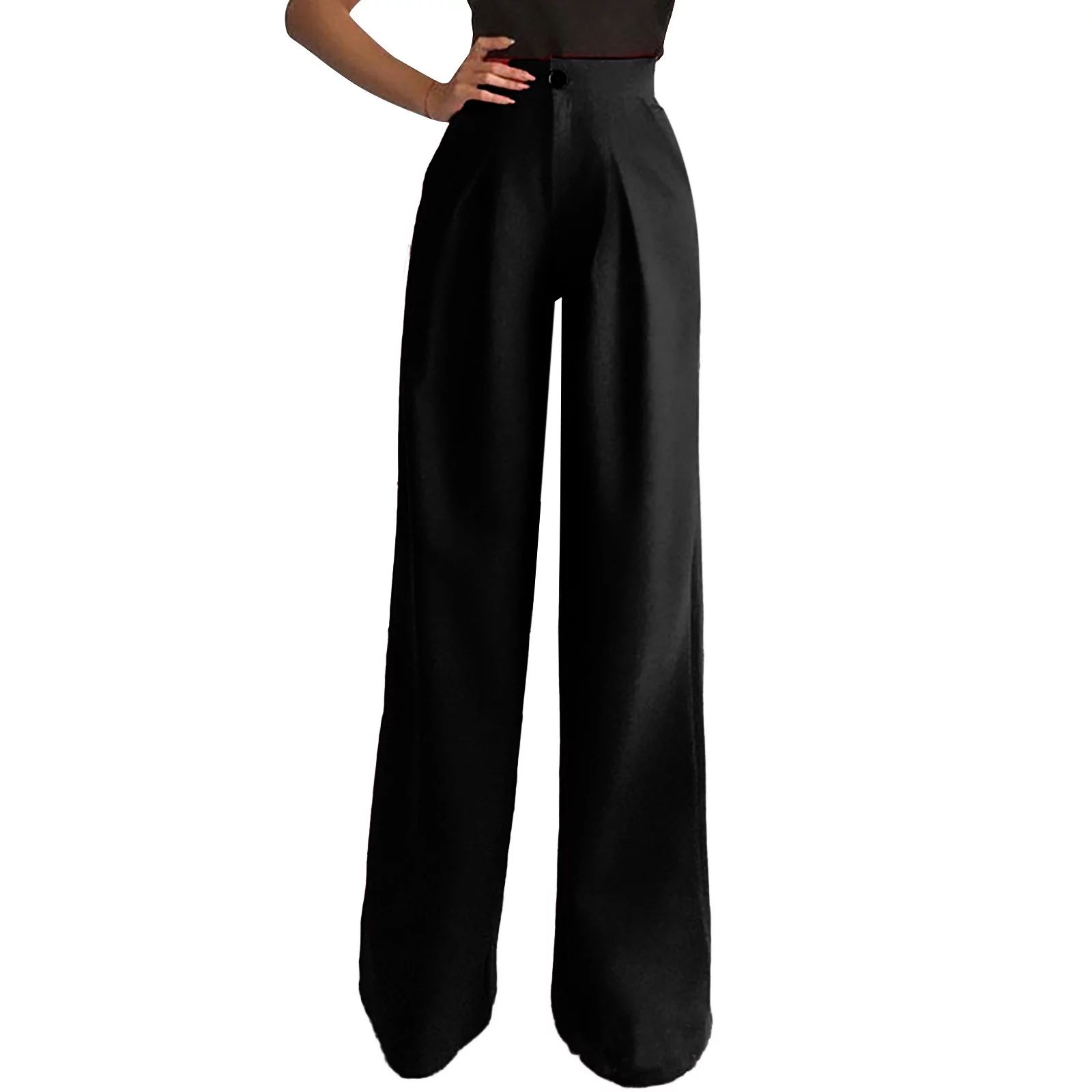 YUEHAO pants for women Womens Solid Casual High Waisted Wide Leg Palazzo Pants Trousers Women's C... | Walmart (US)