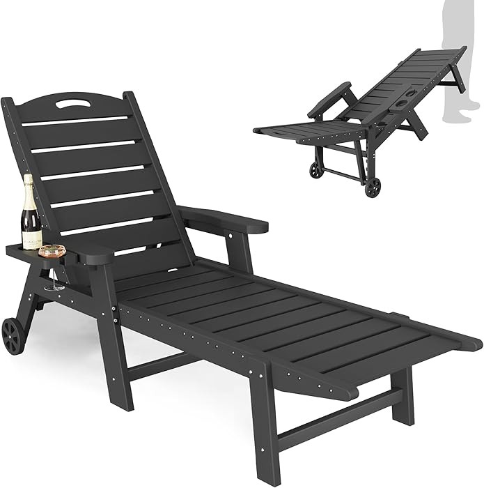 UDPATIO Outdoor Chaise Lounge Chair, HDPE Patio Lounge Chairs for Outside with Wheels & Cup Holde... | Amazon (US)