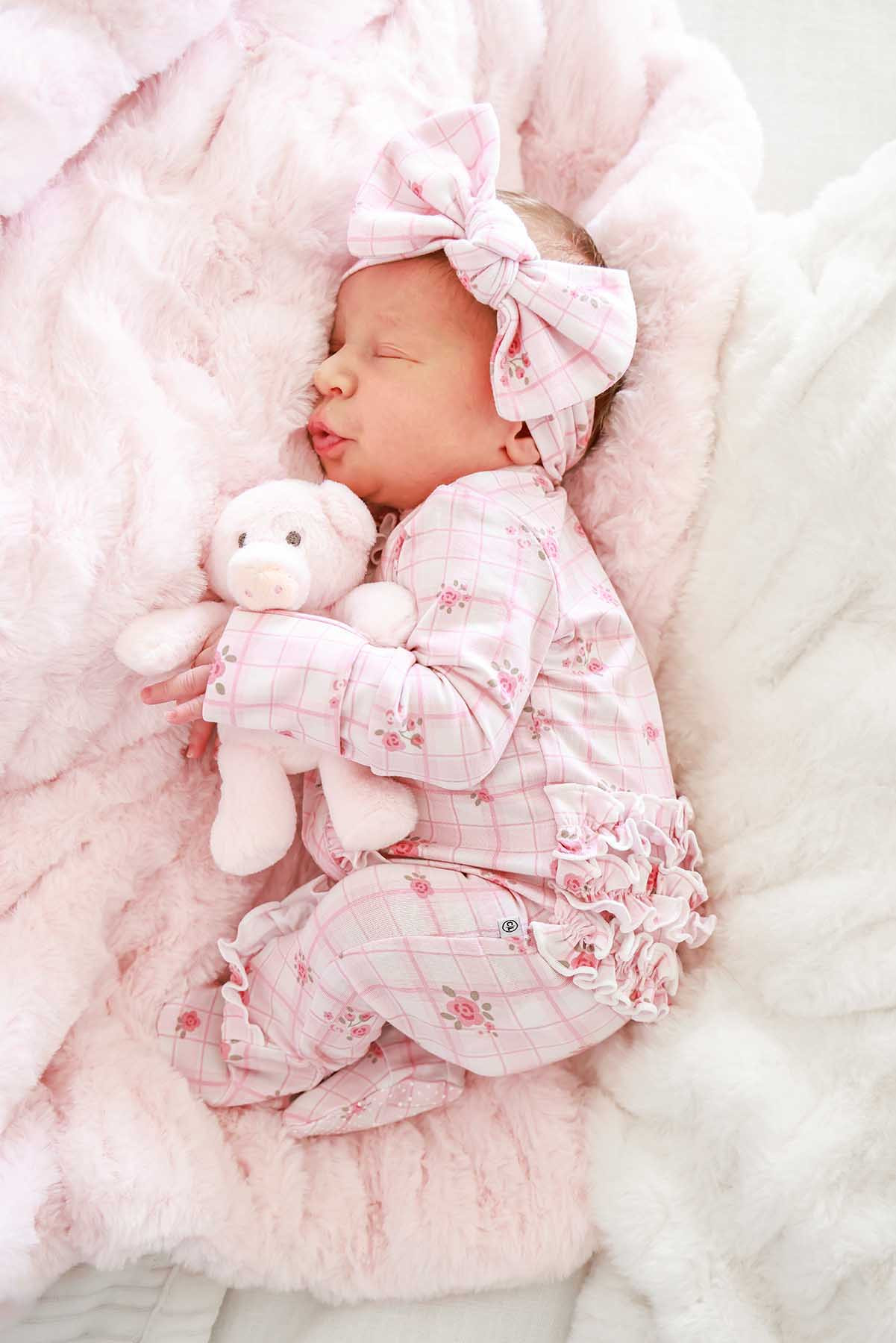 Ruffle Zipper Bamboo Footie | Primrose Plaid | Caden Lane