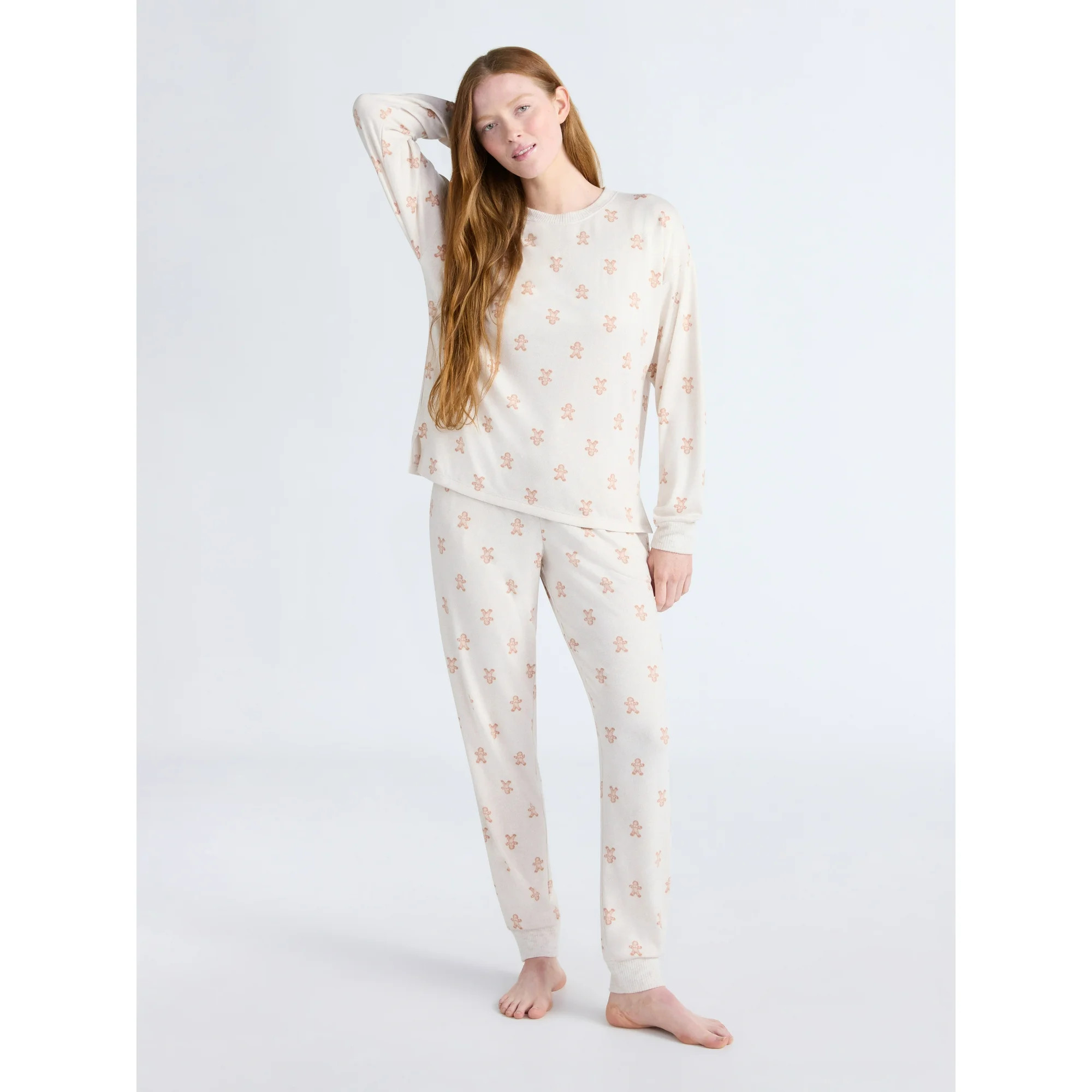 Joyspun Women's Cozy Lounge Collection Hacci Knit Long Sleeve Top and Joggers Pajama Set, Sizes X... | Walmart (US)