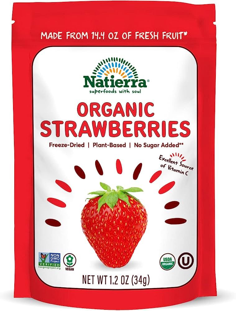 Natierra Nature's Organic Freeze-Dried Strawberries | Gluten Free & Vegan | 1.2 Ounce (Pack of 3) | Amazon (US)