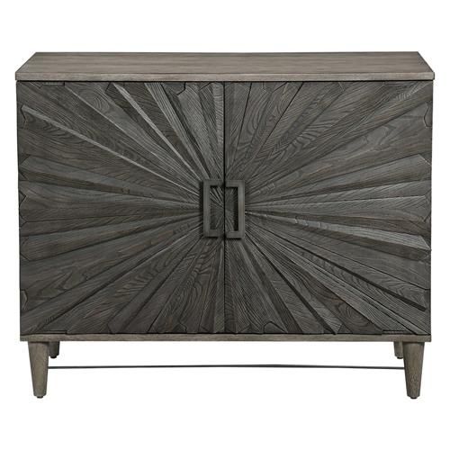 Silas Global Bazaar Oak Veneer Grey Exterior Steel Accent 2 Door Media Cabinet | Kathy Kuo Home