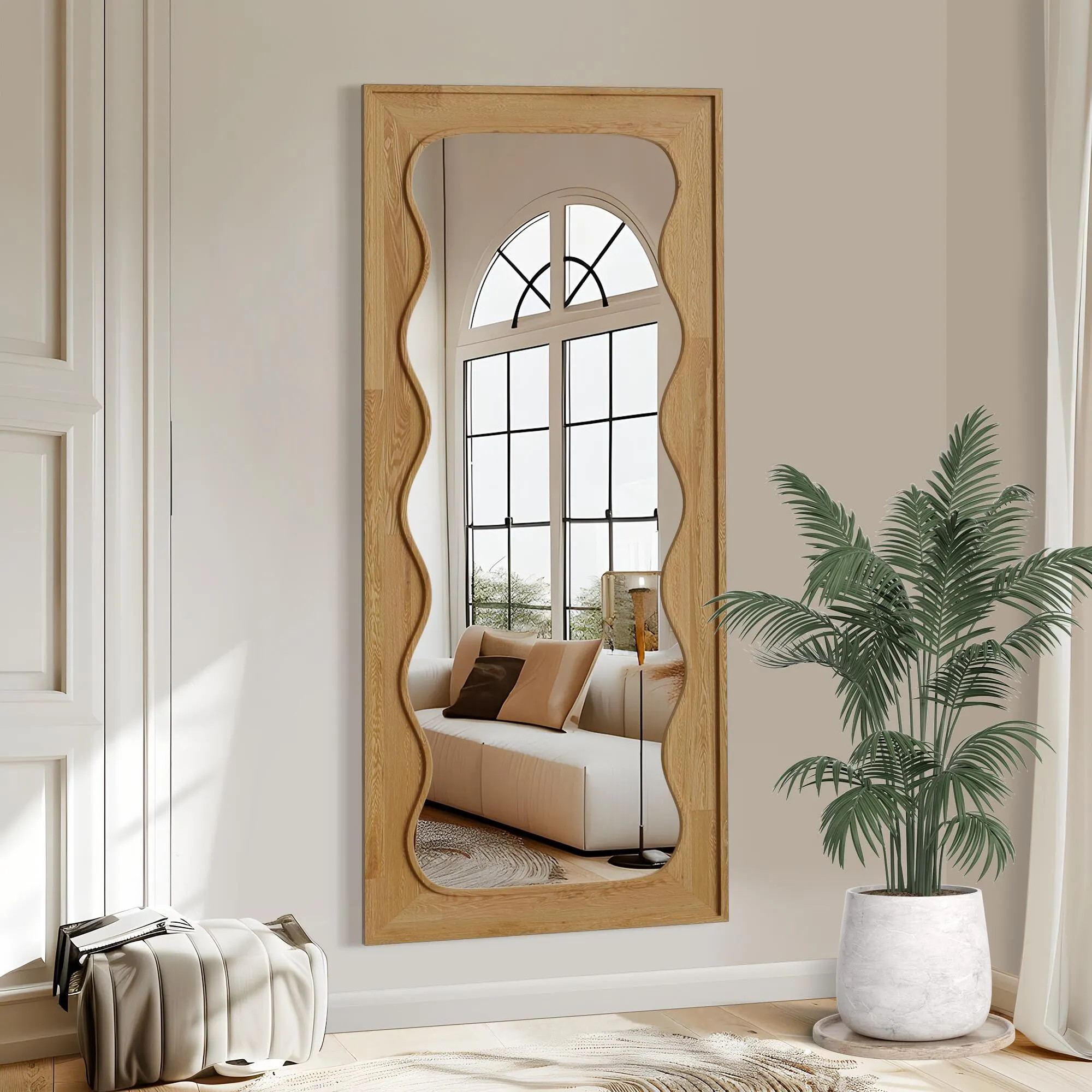 Dovelina Dulcea Wavy Framed Wall Mirror, Oak | Ashley