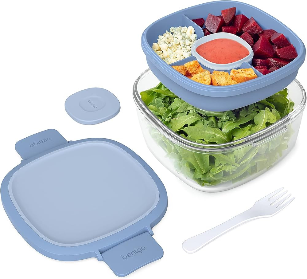 Bentgo® Glass All-in-One Salad Container - Large 61-oz Salad Bowl, 4-Compartment Bento-Style Tra... | Amazon (US)