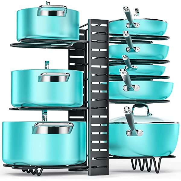 Pots and Pans Organizer for Cabinet, ORDORA 8 Tier Pot Rack with 3 DIY Methods, Adjustable Pan Organ | Amazon (US)