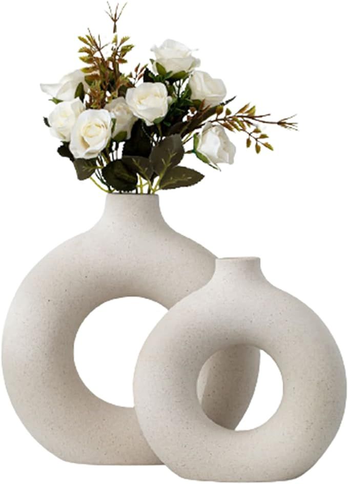 Ceramic Vase Nordic Circular Hollow Ceramic Vase Donuts Flower Vase for Home Decoration Accessori... | Amazon (US)
