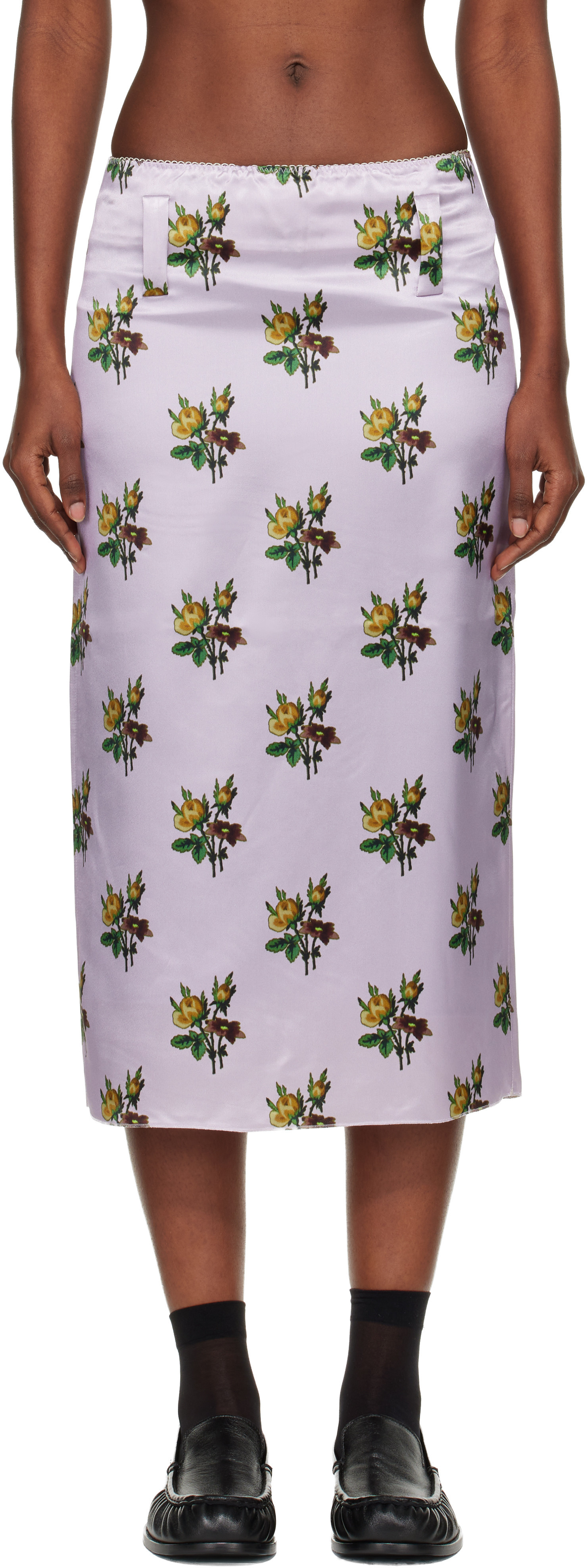 Meryll Rogge Pink Floral Satin Slip Midi Skirt | SSENSE