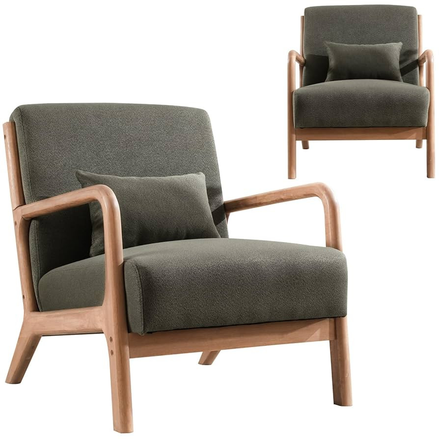 INZOY Mid-Century Modern Accent Chair Set of 2, Green Living Room Chairs with Waist Cushion, Upho... | Amazon (US)