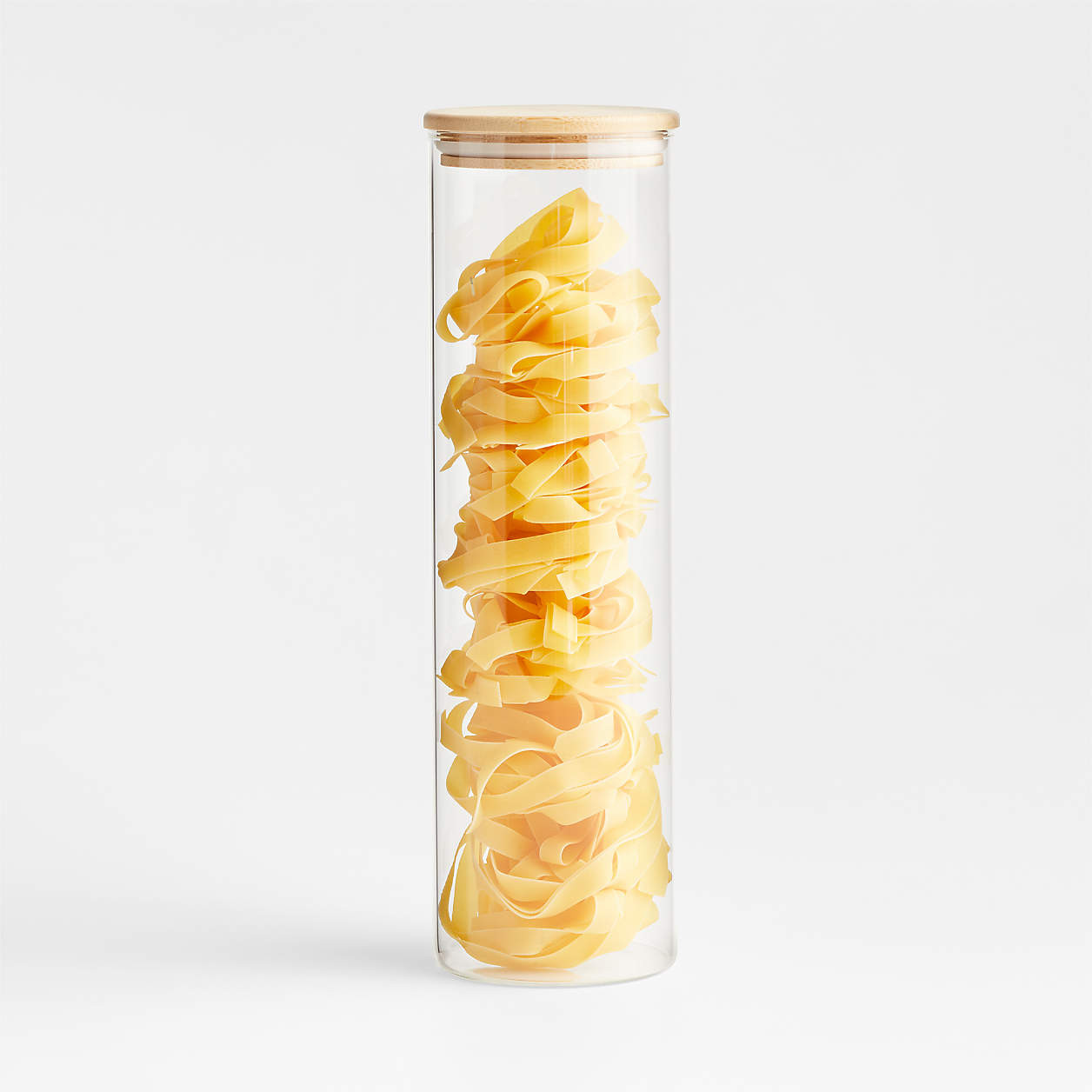 Crate & Barrel Medium Round Glass Canister with Bamboo Lid + Reviews | Crate & Barrel | Crate & Barrel