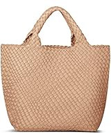 Woven Bag for Women, Vegan Leather Tote Bag Large Summer Beach Travel Handbag and Purse Retro Han... | Amazon (US)