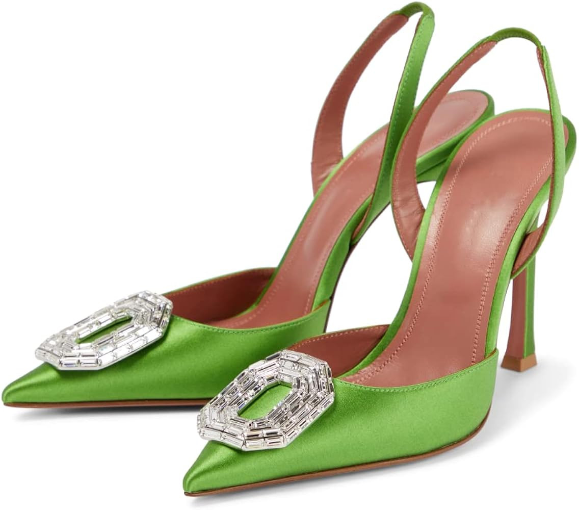 Vertundy Women's Rhinestone Satin Slingback Pumps Pointed Toe Satin Crystal Stiletto High Heels S... | Amazon (US)