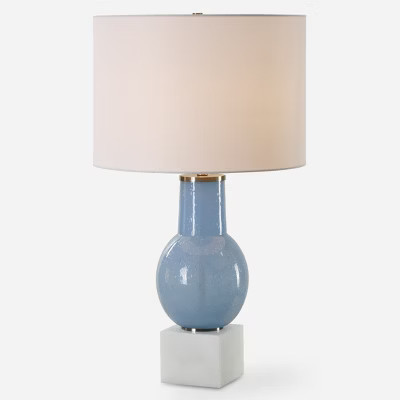 Uttermost 30297-1 Clear Sky Blue Glass Table Lamp with White Marble Base | Target