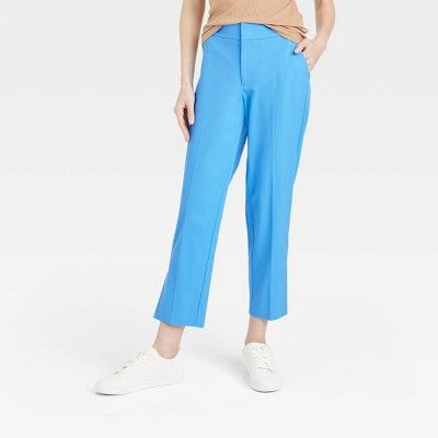 Women's Mid-Rise Slim Straight Fit Side Split Trousers - A New Day™ Blue | Target