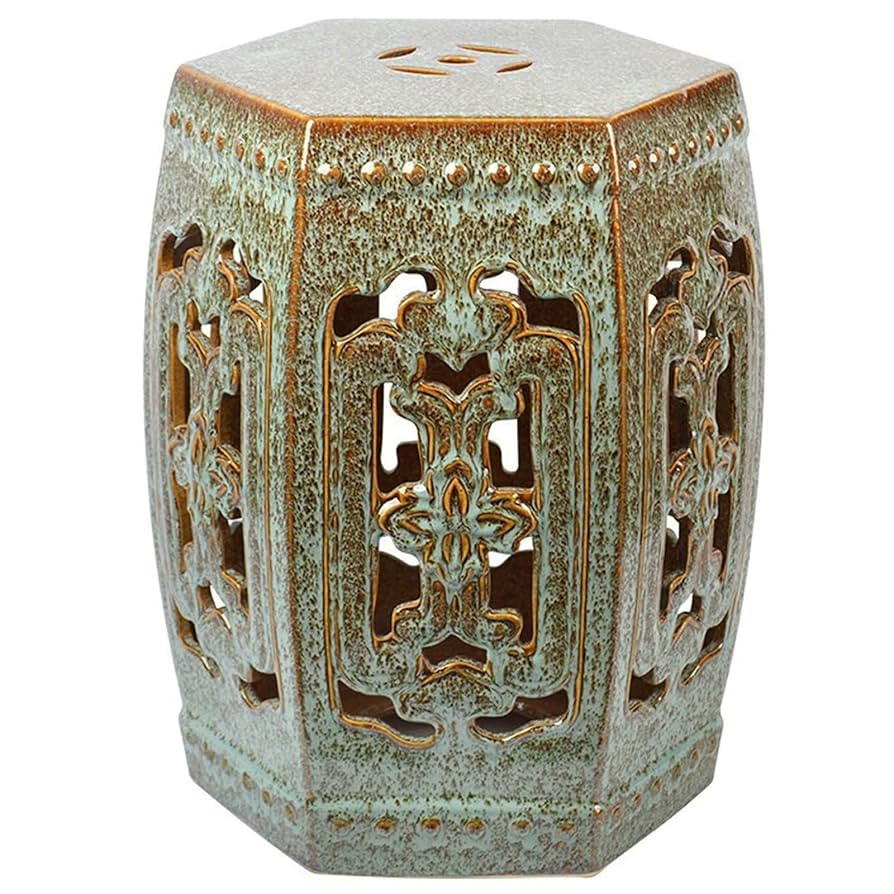 FMFT Decorative Ceramic Garden Stool, Chinese-Style Kiln Variable-Glazed Hexagonal Hollow Porcela... | Amazon (US)