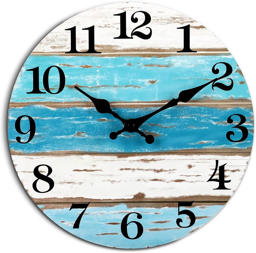 Beach Themed Blue Wall Clocks Battery Operated Silent Non-Ticking, Vintage Round Rustic Coastal N... | Amazon (US)