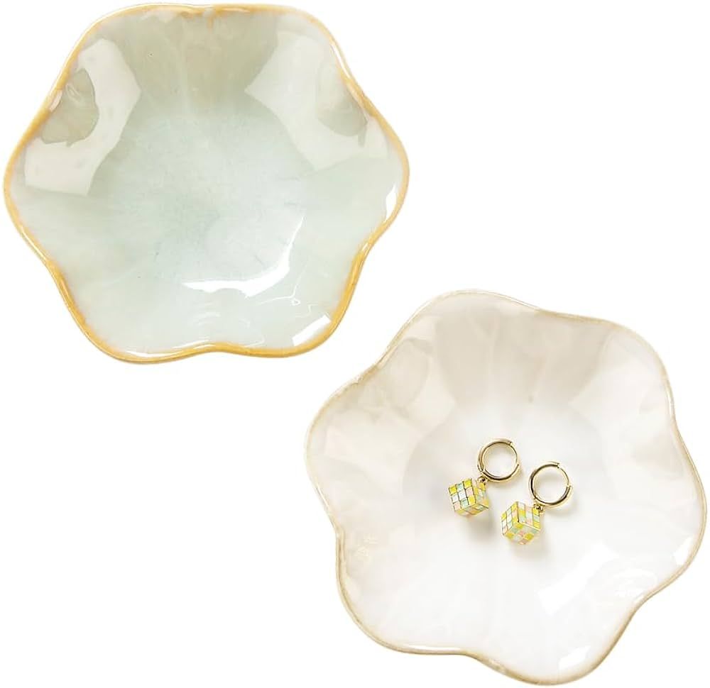 2PCS Lotus Leaf Shape Ring Holder Dish, Small Key Bowl, Ceramic Trinket Tray Jewelry Dish Organiz... | Amazon (US)