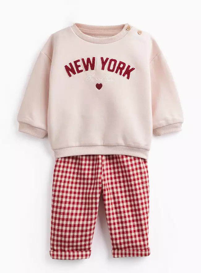 Buy Pink New York Graphic Sweatshirt & Trousers Set 9-12 months | Outfits and sets | Tu | Tu Clothing