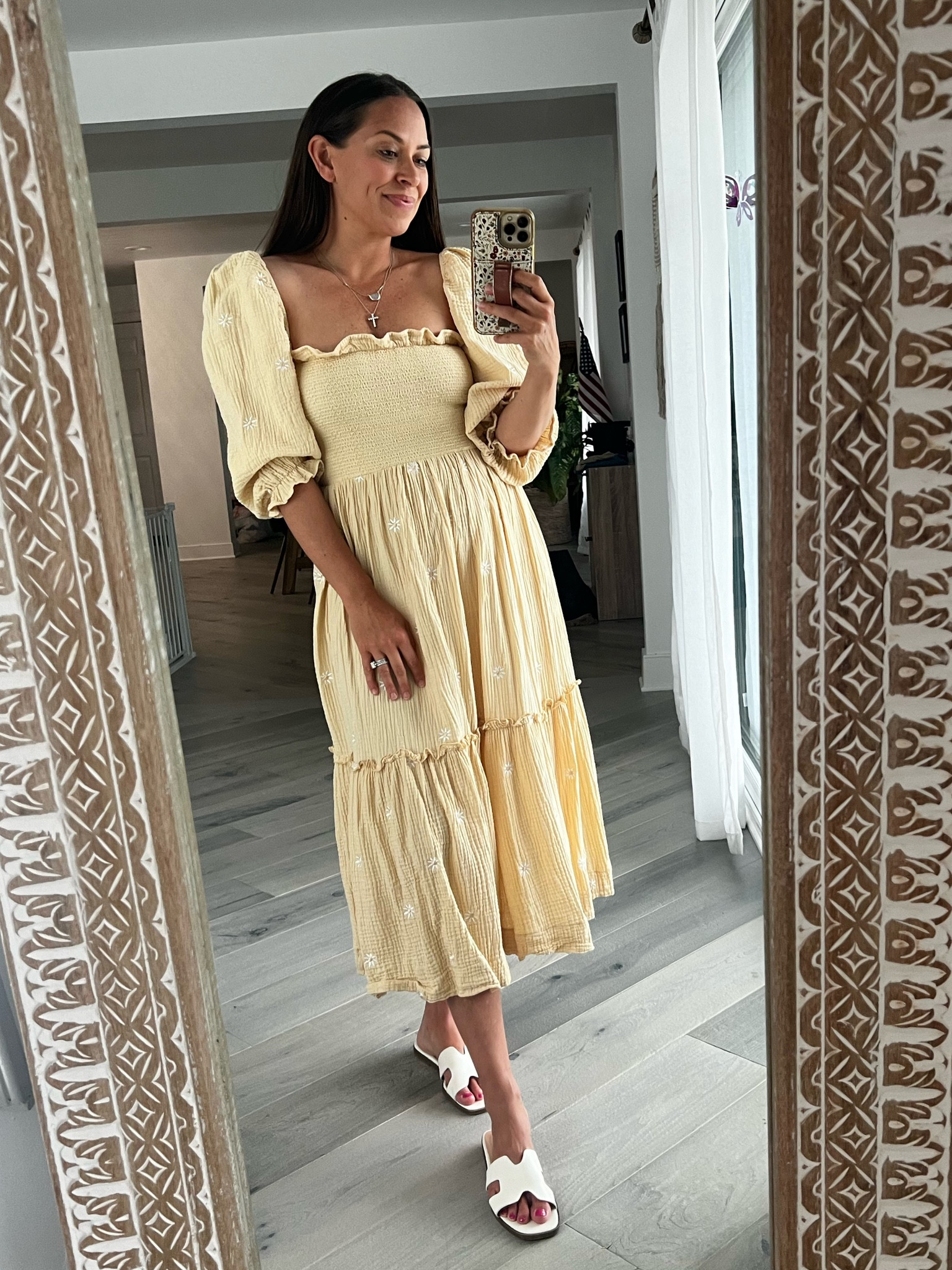 The most gorgeous Free People floral, puff sleeve, dress dupe! Breastfeeding friendly, lightweight, flowy, so flattering! 

Boho dress | nursing friendly dress | free people dupe | Amazon find | postpartum dress | postpartum pictures outfit | summer pregnancy outfit | summer pregnancy dress 