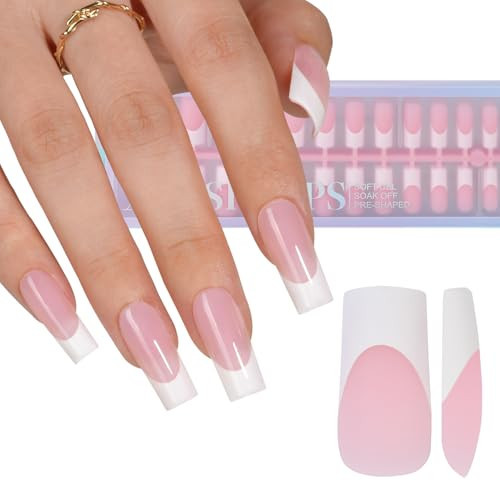 Misssix XBASICTIPS French Gel Nail Tips, 150Pcs Soft Gel French Tip Press on Nails, Long Square Pre-shaped False Nails, No Need to File Fake Nails for Nail Art DIY | Amazon (US)