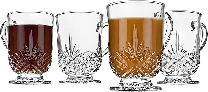 Godinger Coffee Mugs, Tea or Hot Water Glass Cups - Dublin Collection, Set of 4, 10 fluid ounces | Amazon (US)