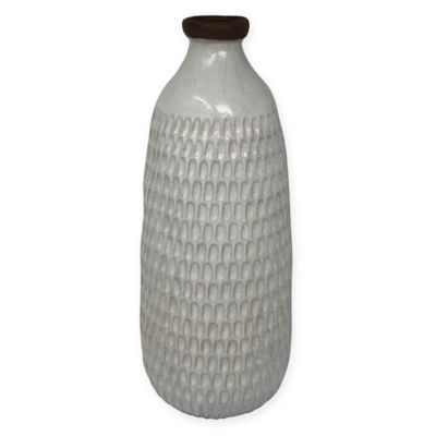 Sagebrook Home Hammered Large Ceramic Vase in Ivory | Bed Bath & Beyond