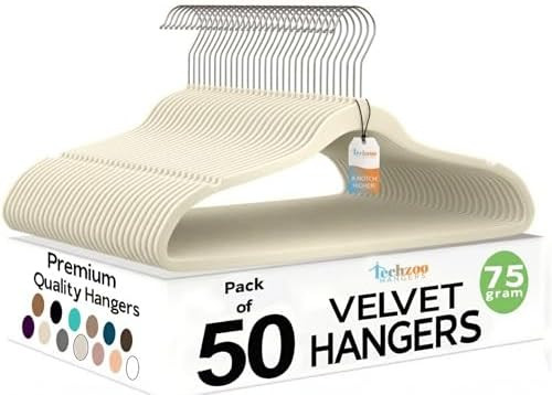 Techzoo 50 Pack New Premium Quality Velvet Hangers Ultra Thin Non Slip Adult Felt Space Saving Ha... | Amazon (US)