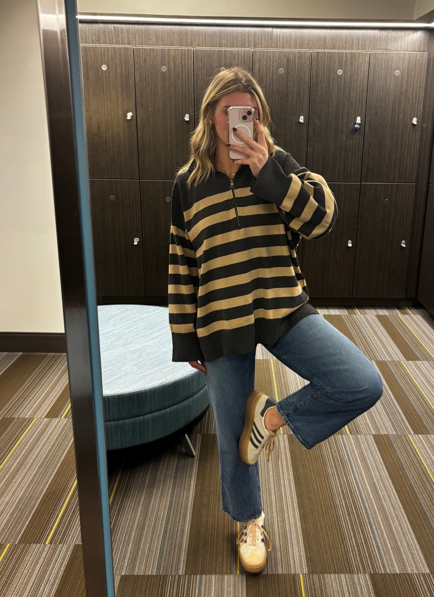 Top is old Free People that is sold out but can find on poshmark etc. 
Jeans: Madewell
Shoes: adidas 

#LTKWorkwear #LTKootd #LTKmomlife