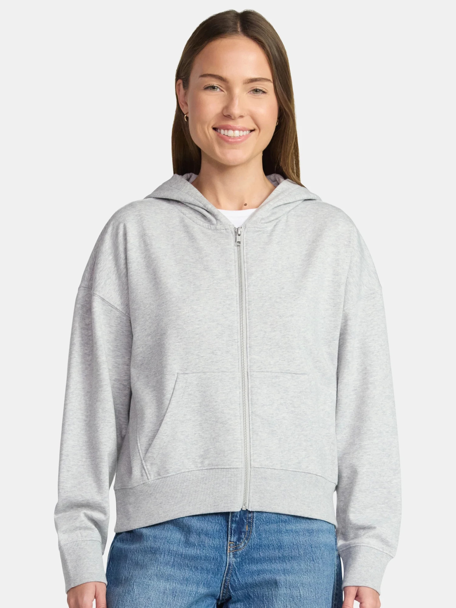 Time and Tru Women's Cropped Zip Up Fleece Hoodie, Sizes XS-XXXL | Walmart (US)