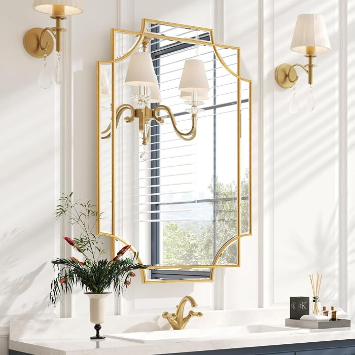 Kelly Miller Gold Bathroom Mirror for Wall, 24"x36" Large Decorative Mirror Gold Wall Mirror Vani... | Amazon (US)