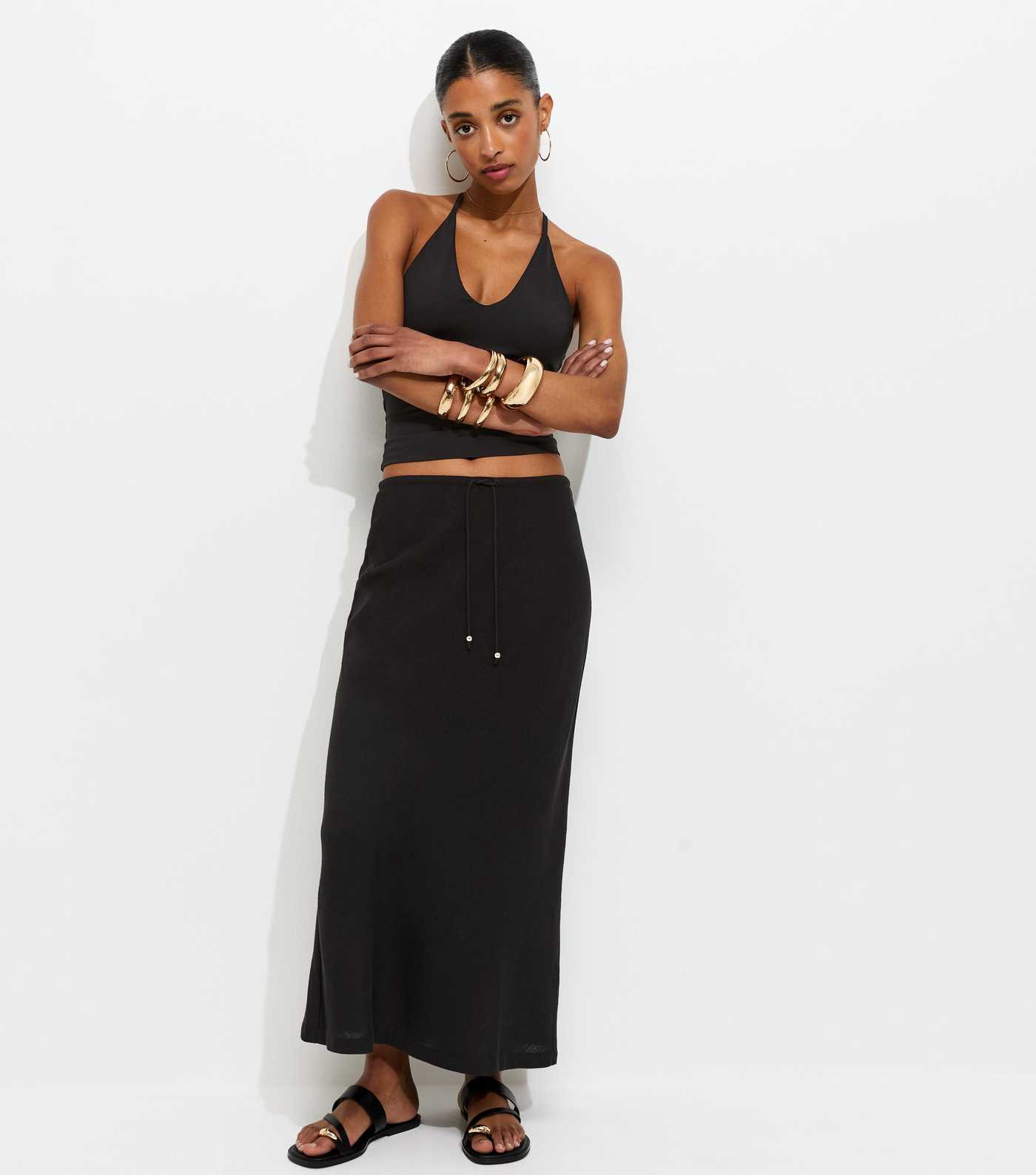 Black Linen Look Bias Cut Midi Skirt | New Look | New Look (UK)