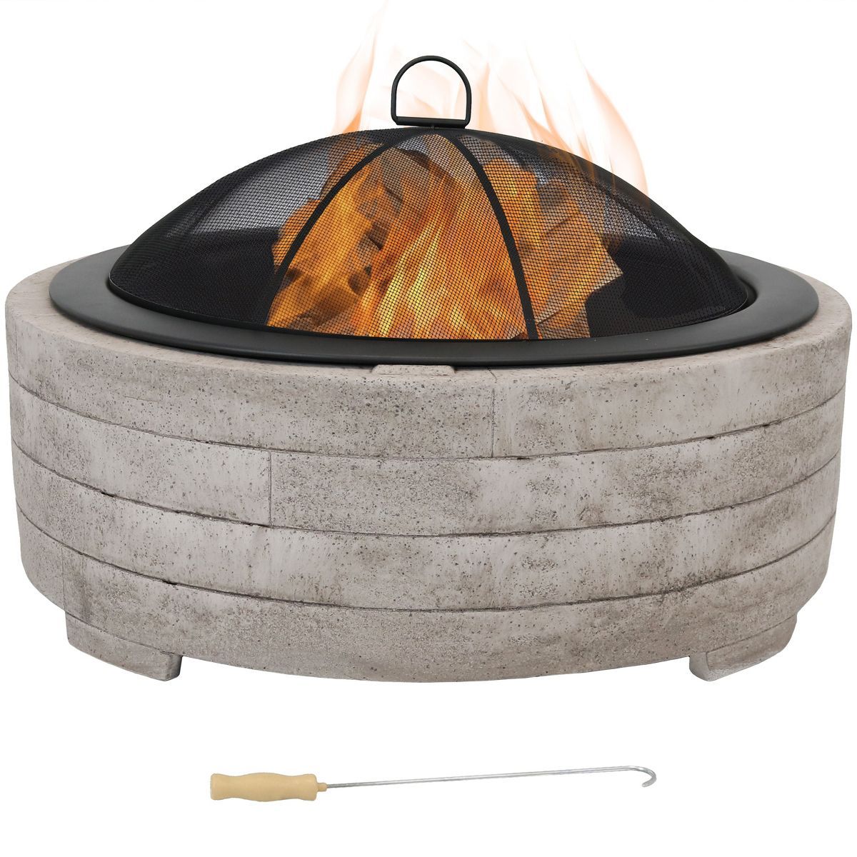 Sunnydaze Outdoor Large Round Faux Stone Fire Pit with Handles, Log Poker, and Spark Screen - 35"... | Target
