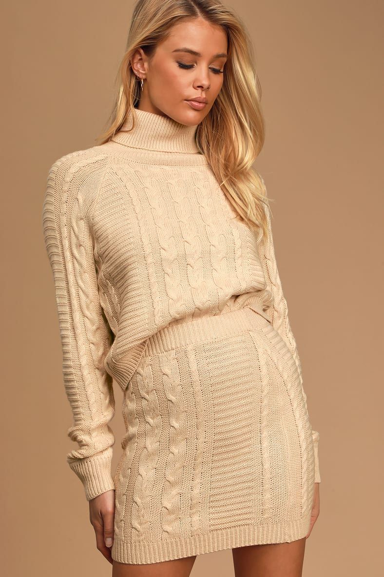 In the Cards Beige Cable Knit Two-Piece Sweater Dress | Lulus (US)