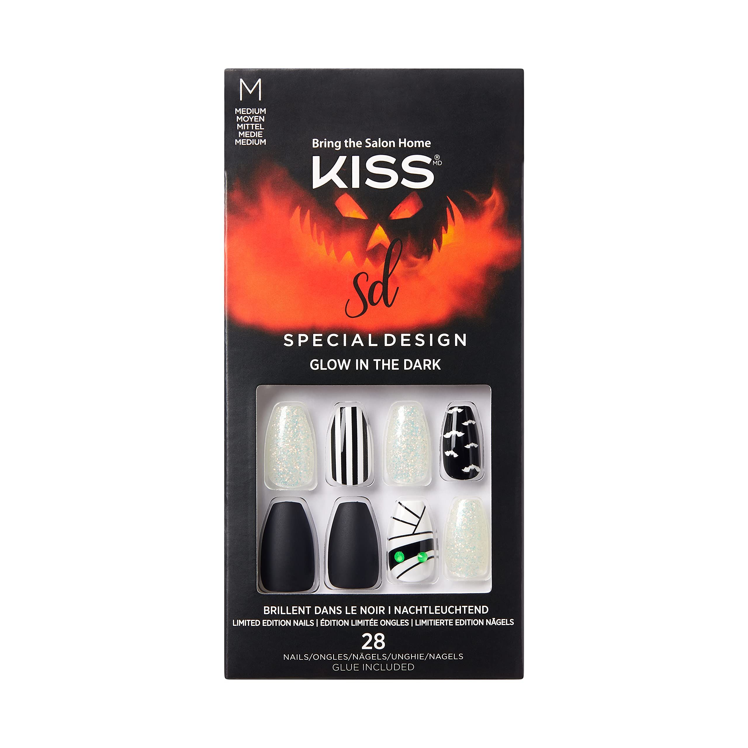 KISS Special Design Halloween Fake Nails, Glow-In-The-Dark, Style ‘Howling For You’, with Pink Gel N | Amazon (US)